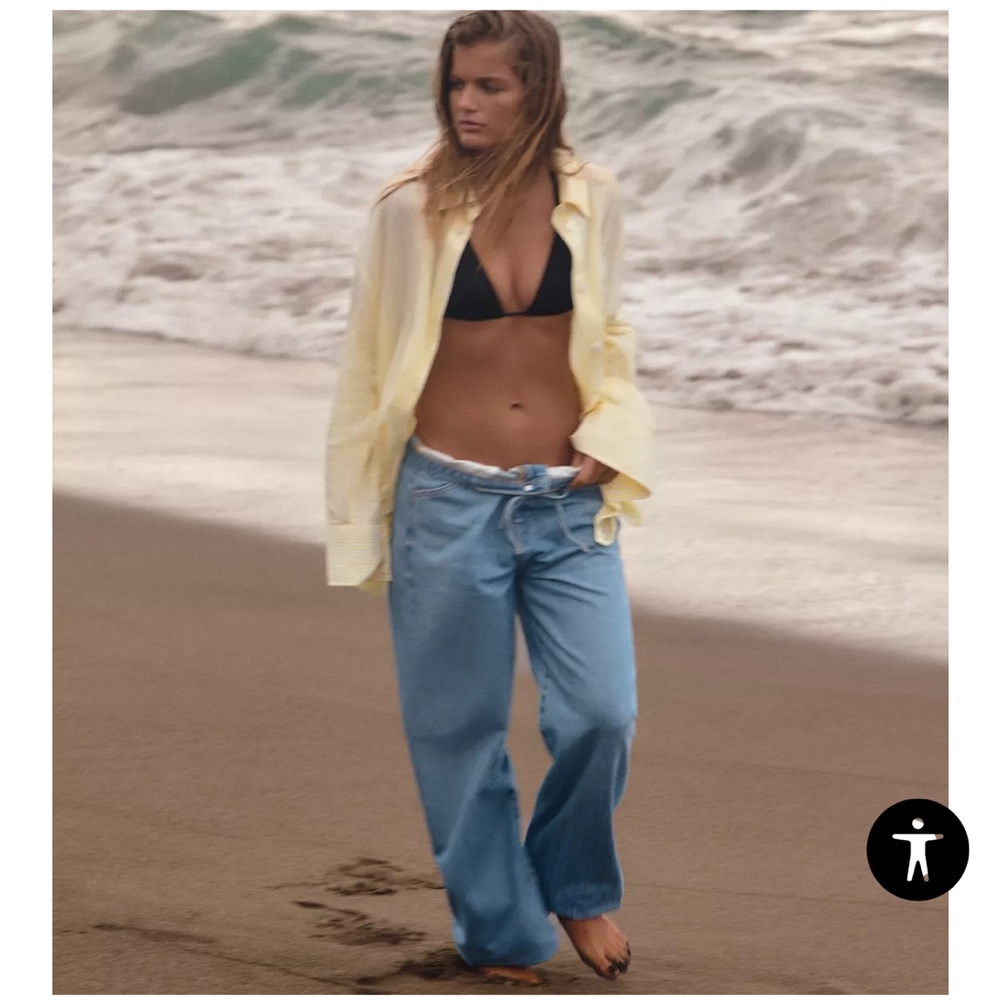 Zara Blue Flare & Wide Leg Jeans drawstring